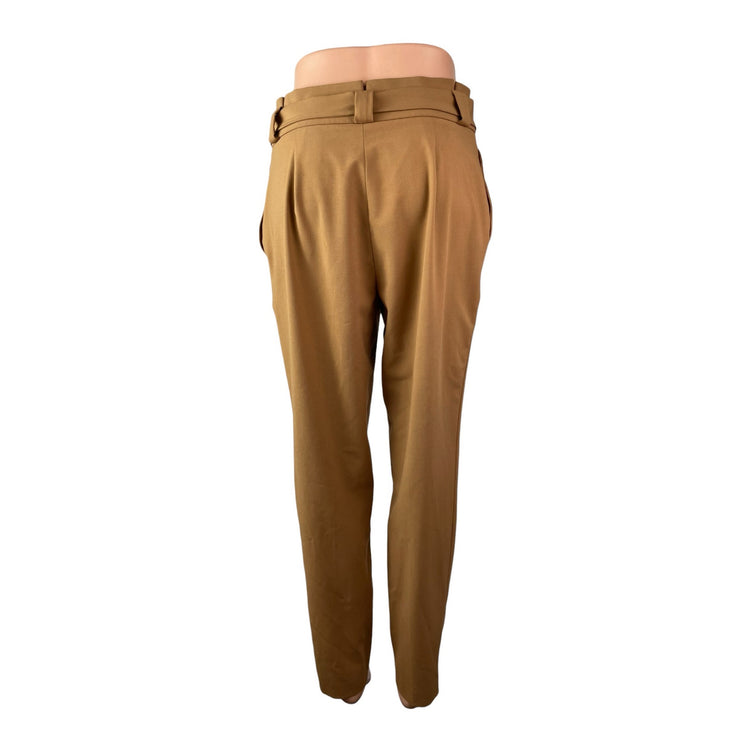 Calvin Klein Women's Brown High Rise Tie Waist Paperbag Trousers Dress Pants 4