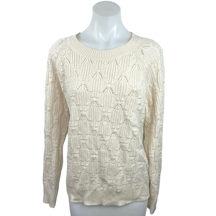 Elodie Women's Knit Ivory Crew Neck Long Sleeves Pullover Sweater Top Size XL