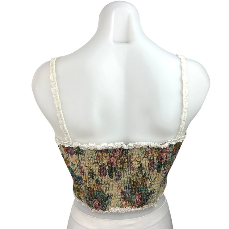 Finesse Victorian Antoinette Tapestry Floral Embroidered Corset Bustier Top Sz S