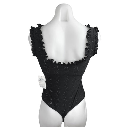 NEW NBH Nikkis Beach House Bye Baby Black Ruffle Sleeveless Bodysuit Tank Top S