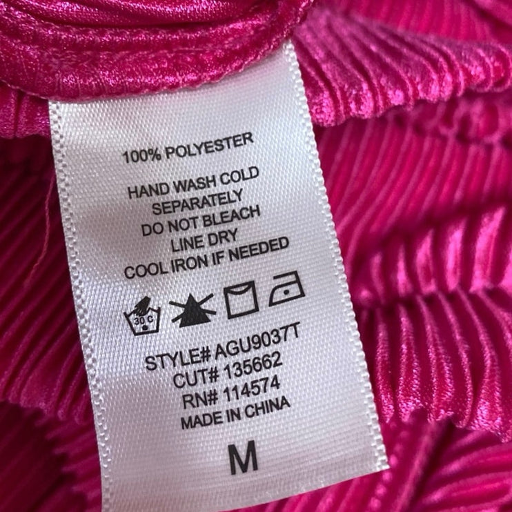 Ro & De Pink Pleated Satin Sleeveless Mock Neck Top & Wide Leg Pants 2pc Set M