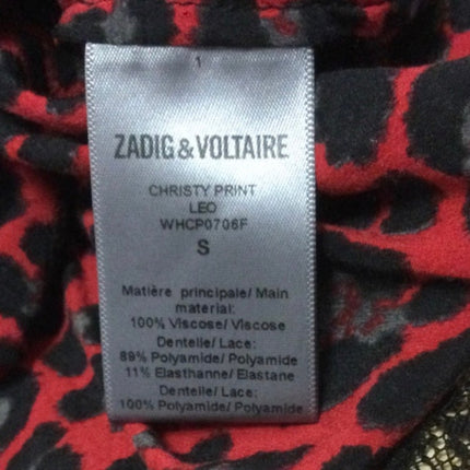 Zadig & Voltaire Christy Leopard Red Black Silk Satin Cami Camisole Tank Top S