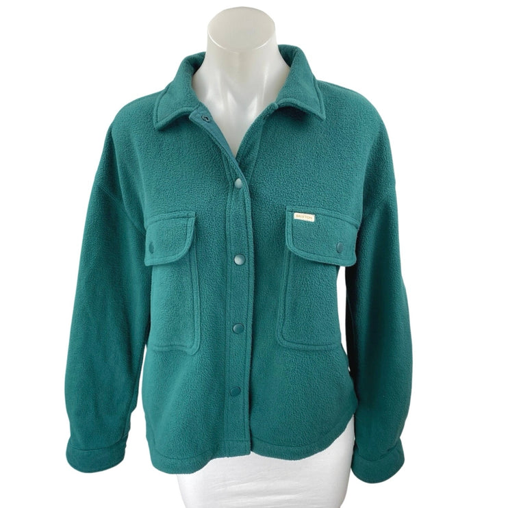 Brixton Women's Teal Green Long Sleeve Fleece Button Down Sweater Jacket Size S