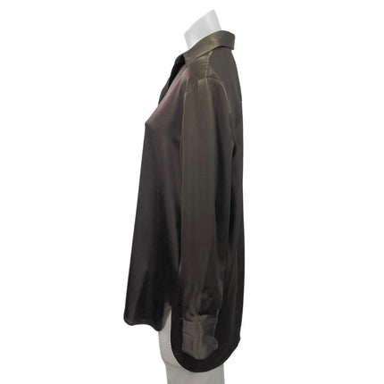 NEW Aritzia Babaton Brown Silk Satin Long Sleeve Button Down Shirt Top Size XS