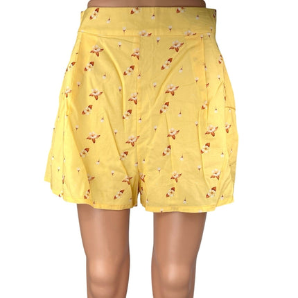 WeWoreWhat Yellow Floral High Waisted Zip A Line Casual Mini Shorts Size S
