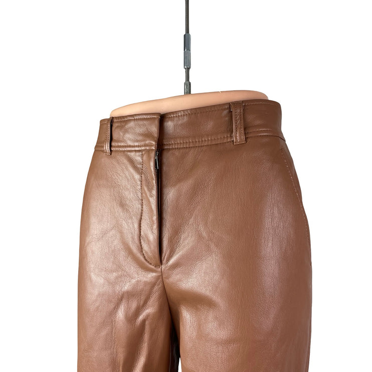 Aritzia Babaton Brown Faux Leather Vegan Straight Leg Cropped Trousers Pants 4