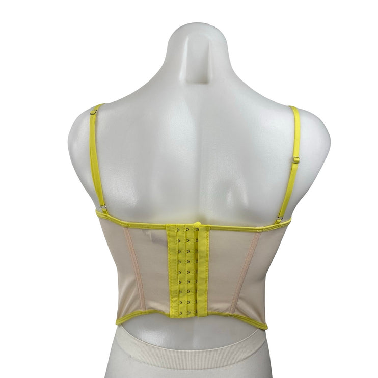 Urban Outfitters Modern Love Yellow Corset Bustier Floral Lace Cami Crop Top M
