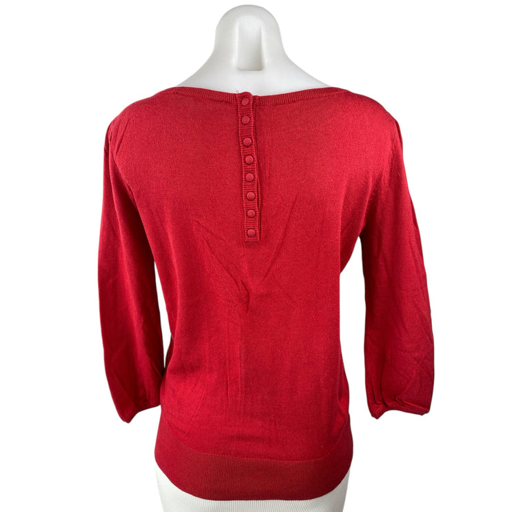 Ann Taylor LOFT Women's Red Wool Long Sleeve Scoop Neck Knit Sweater Top Size M