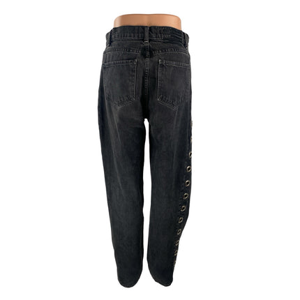 Revice Women's Black Ring High Waisted Wide Leg Baggy Denim Jeans Size 29