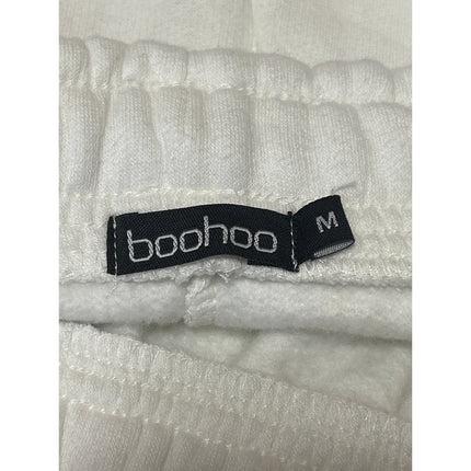 Boohoo White Fleece Drawstring Elastic Waist Tapered Leg Trousers Jogger Pants M