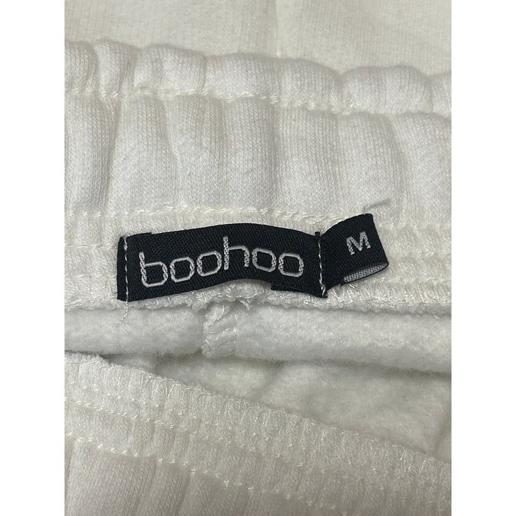 Boohoo White Fleece Drawstring Elastic Waist Tapered Leg Trousers Jogger Pants M