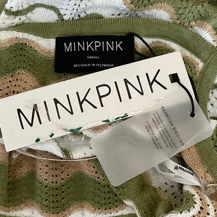 NEW MinkPink Green Knit Striped Zig Zag Abstract Cami Camisole Tank Top Size S