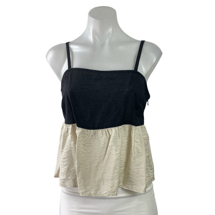 NEW LOFT Black White Sleeveless Cami Camisole Ruffle Peplum Crop Tank Top Size 4