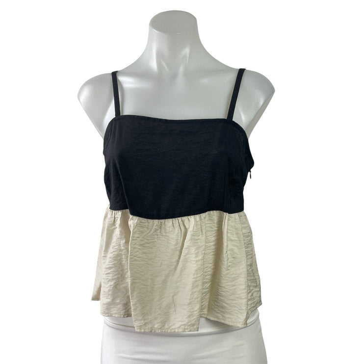 NEW LOFT Black White Sleeveless Cami Camisole Ruffle Peplum Crop Tank Top Size 4