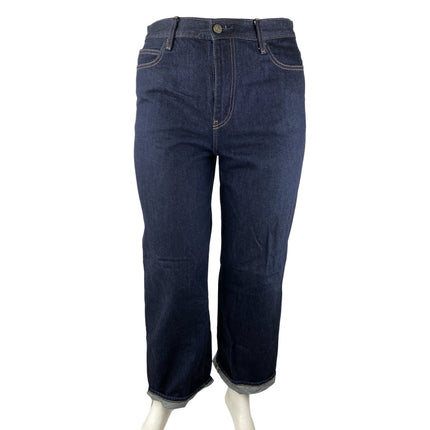 Uniqlo Women's Blue Dark Wash Cuffed High Rise Wide Leg Denim Jeans Pants Sz XXL