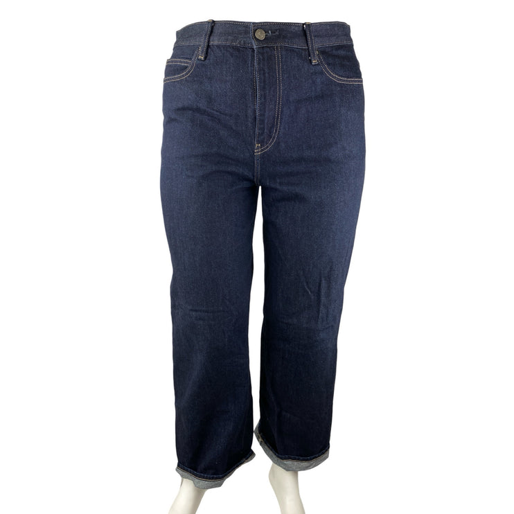 Uniqlo Women's Blue Dark Wash Cuffed High Rise Wide Leg Denim Jeans Pants Sz XXL