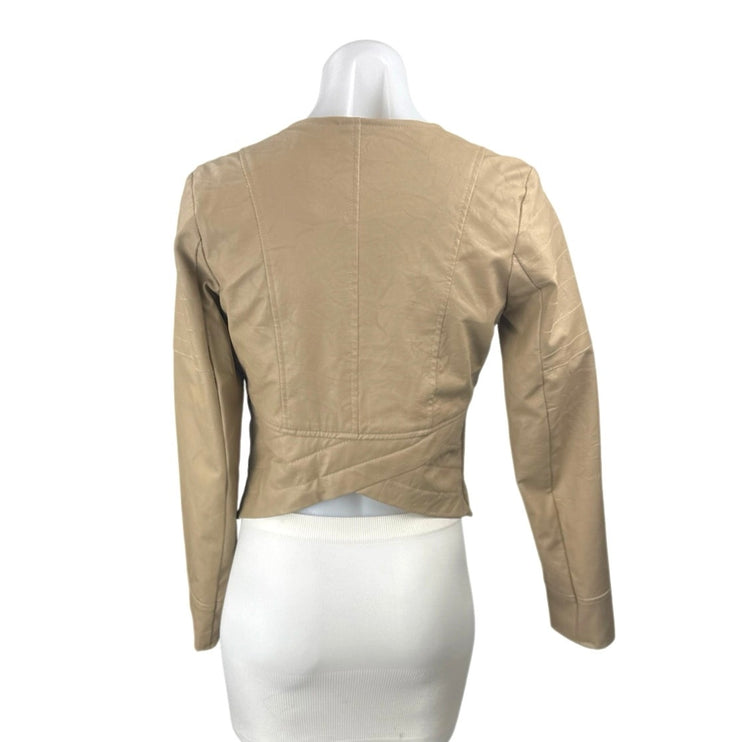 Jack Women's Beige Faux Leather Vegan Asymmetric Zip Up Biker Moto Jacket Size S