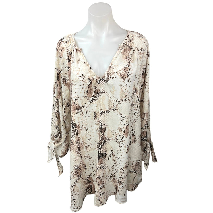 Show Me Your Mumu White Snake Animal Print V-neck Long Tie Sleeve Mini Dress M