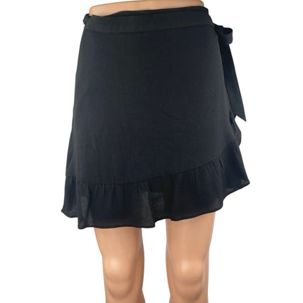 Aritzia Sunday Best Women's Black Ruffle Flowy Side Tie Wrap Mini Skirt Size M