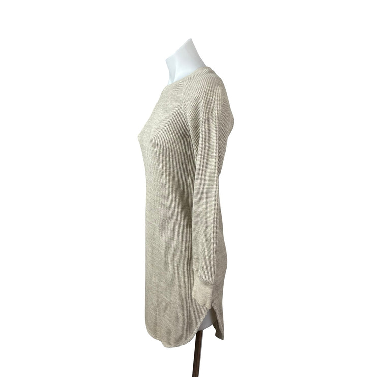 Uniqlo Beige Long Sleeve Waffle Knit Crewneck Thermal Mini Sweater Dress Sz XXS