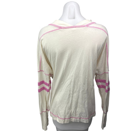 Free People Cream Pink V Neck Striped Oversized Pullover Sweatshirt Top Size S