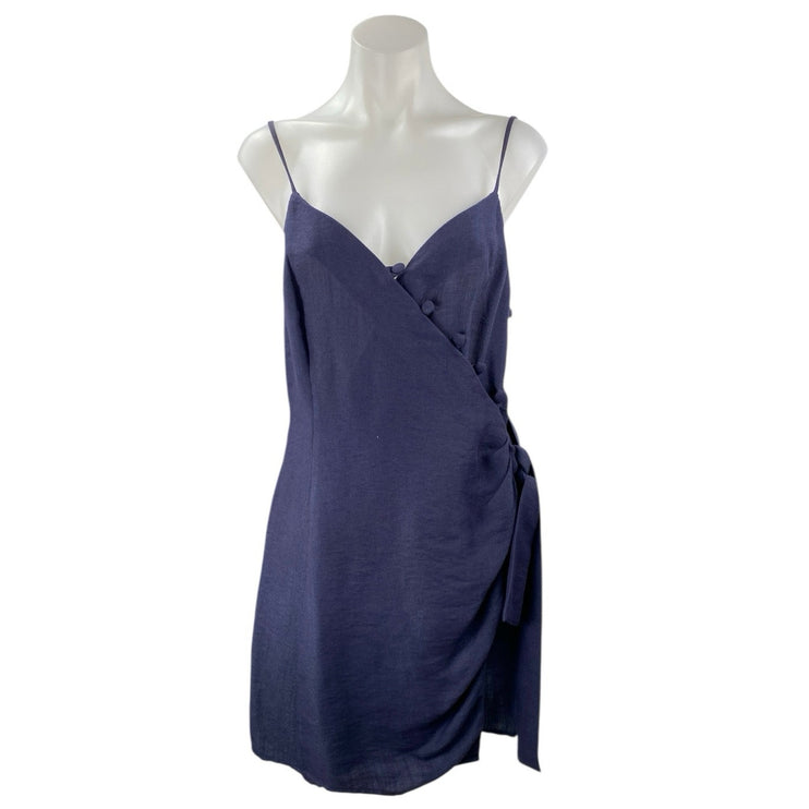 Aqua Women's Navy Blue Sleeveless V Neck Button Tank Cami Mini Wrap Dress Size M
