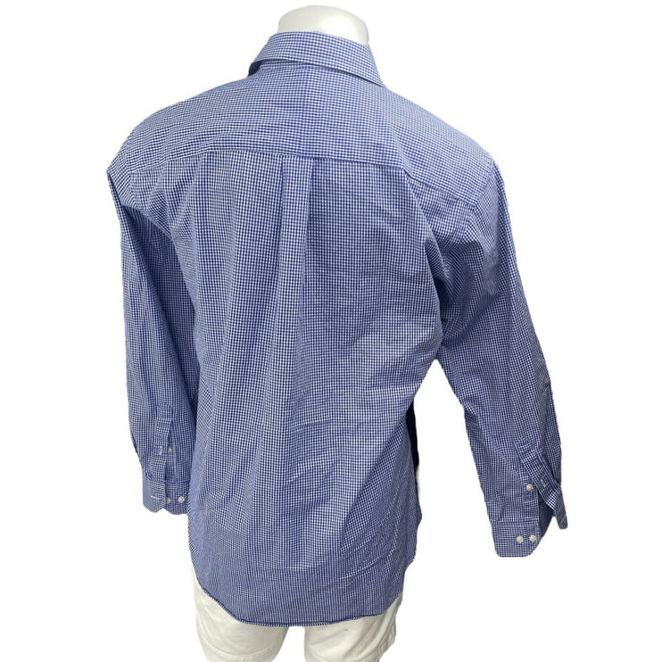 Club Room Mens Blue Gingham Regular Fit Long Sleeve Button Up Shirt Top Sz 16.5