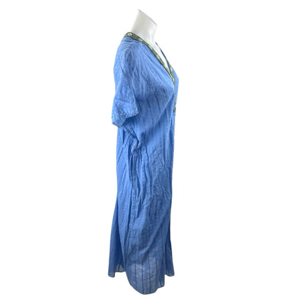 Zara Women's Blue Beaded Short Sleeve Summer Beach Maxi Tunic Kaftan Dress XS