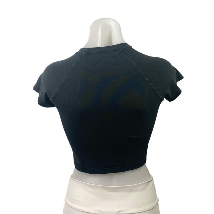 Skims Women's Black Mock Neck Short Sleeve Fitted Crop Tee T-shirt Top Size S