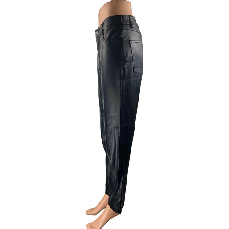 MNG Mango Womens Black Faux Vegan Leather High Waist Straight Trousers Pants 38