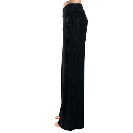 ME+EM Women's Black Ribbed Knit High Waisted Straight Wide Leg Trousers Pants 4