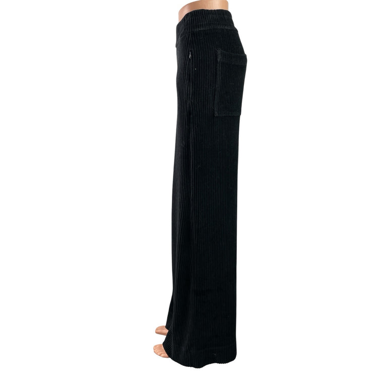 ME+EM Women's Black Ribbed Knit High Waisted Straight Wide Leg Trousers Pants 4