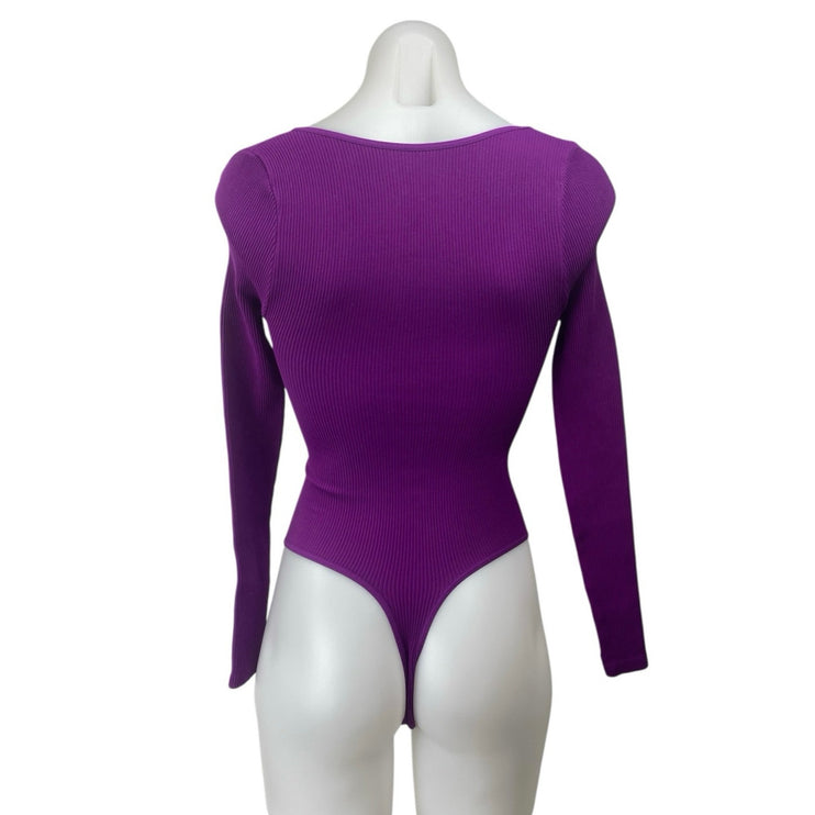 Free People Meg Purple Seamless V-neck Long Sleeve Tee T-Shirt Bodysuit Top XS/S