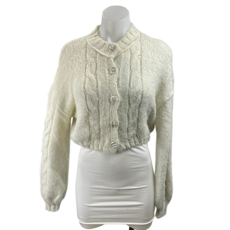 Free People Willow Cream Cable Knit Long Sleeve Crop Button Cardigan Sweater XS