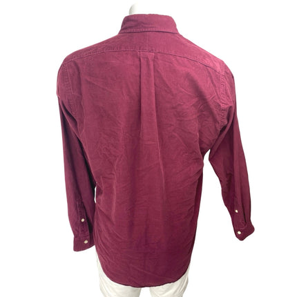 Ralph Lauren Men's Red Maroon Corduroy Long Sleeve Button Up Shirt Top Size L