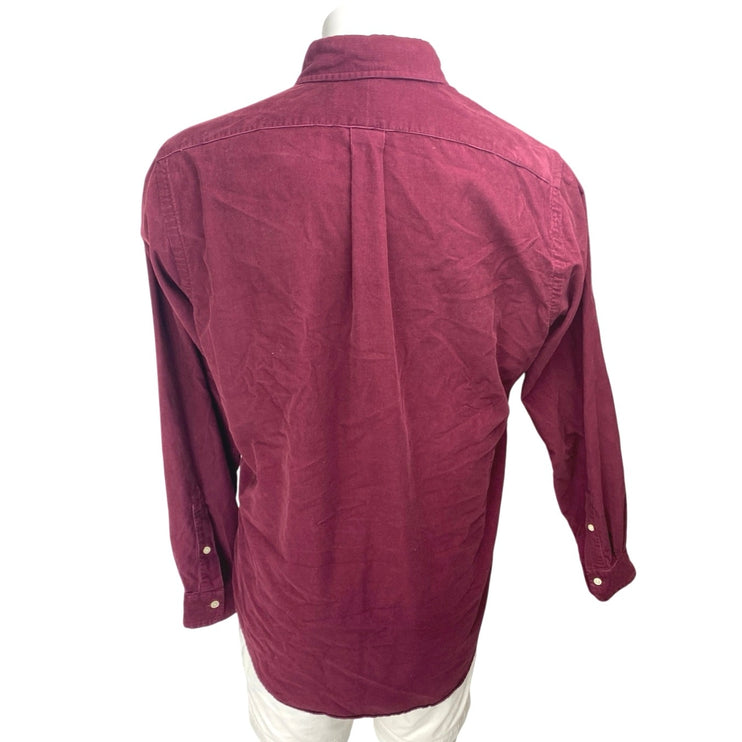 Ralph Lauren Men's Red Maroon Corduroy Long Sleeve Button Up Shirt Top Size L