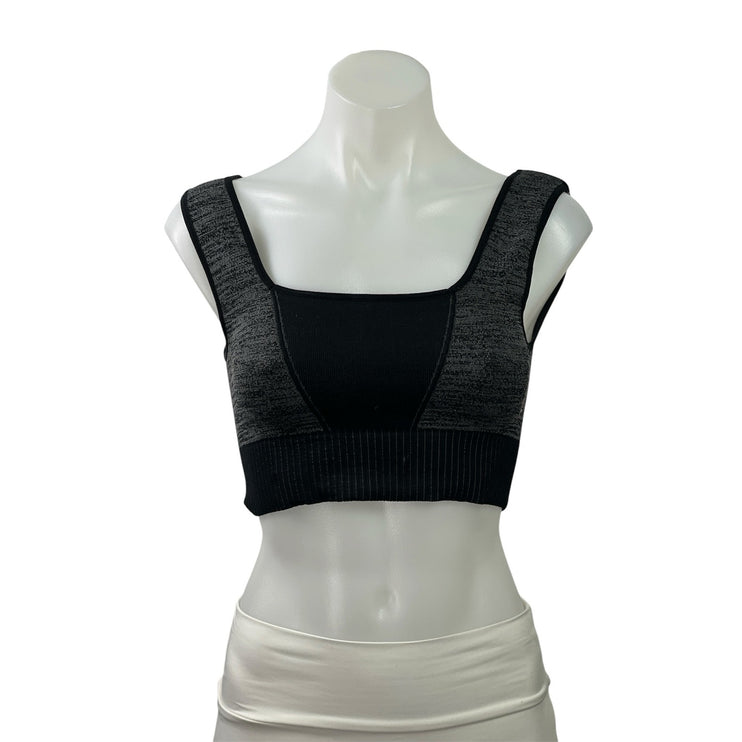Free People Black Gray Square Neck Yoga Workout Athletic Sports Bra Crop Top S