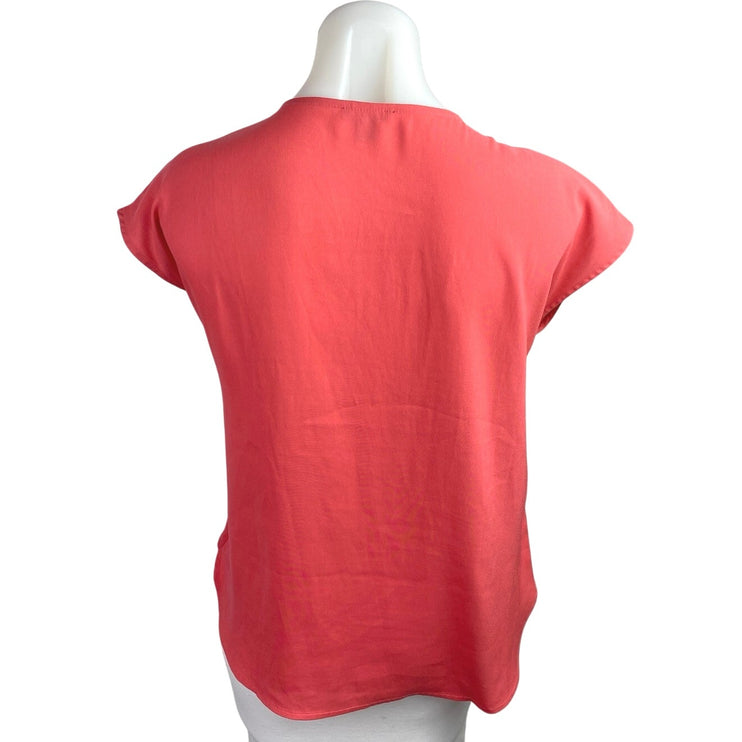 Ann Taylor Women's Red Short Sleeve Faux Wrap V-Neck Blouse Shirt Top Size S