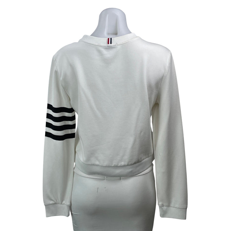 Thom Browne 100% Wool White Hector Embroidered Long Sleeves Sweatshirt Top Sz L