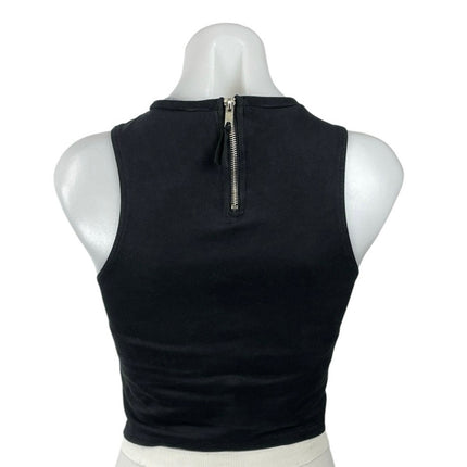 Zara Women's Black High Neck Sleeveless Zip Back Crop Muscle Tee Tank Top Size S