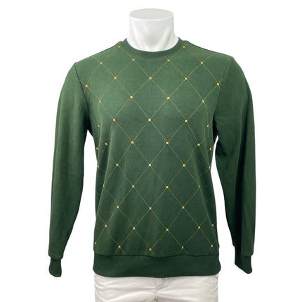 Rugatchi Mens Green Doamind Checkered Print Long Sleeve Pullover Sweater Top M