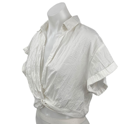 Urban Outfitters Women's White Twist Front Short Sleeve Shirt Crop Top Size M