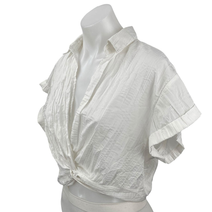 Urban Outfitters Women's White Twist Front Short Sleeve Shirt Crop Top Size M