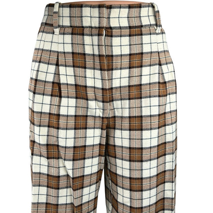 Aritzia Wilfred The Effortless Brown Plaid High Waist Wide Leg Trousers Pants 2