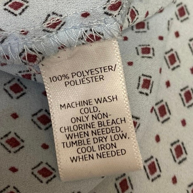 Ann Taylor LOFT Blue Long Sleeve Printed Button Up Blouse Shirt Top Size L