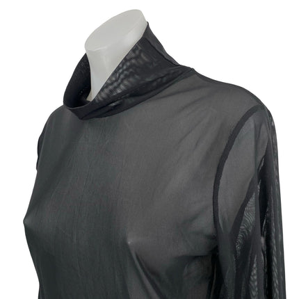 Zara Womens Black Mesh Sheer Cowl Neck See Through Long Sleeve Blouse Top Size L