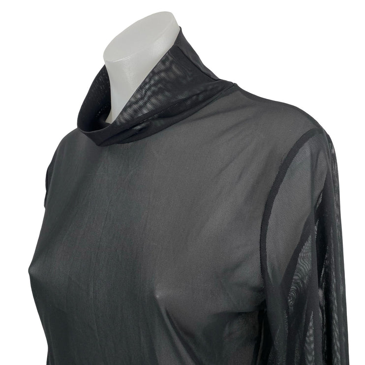 Zara Womens Black Mesh Sheer Cowl Neck See Through Long Sleeve Blouse Top Size L