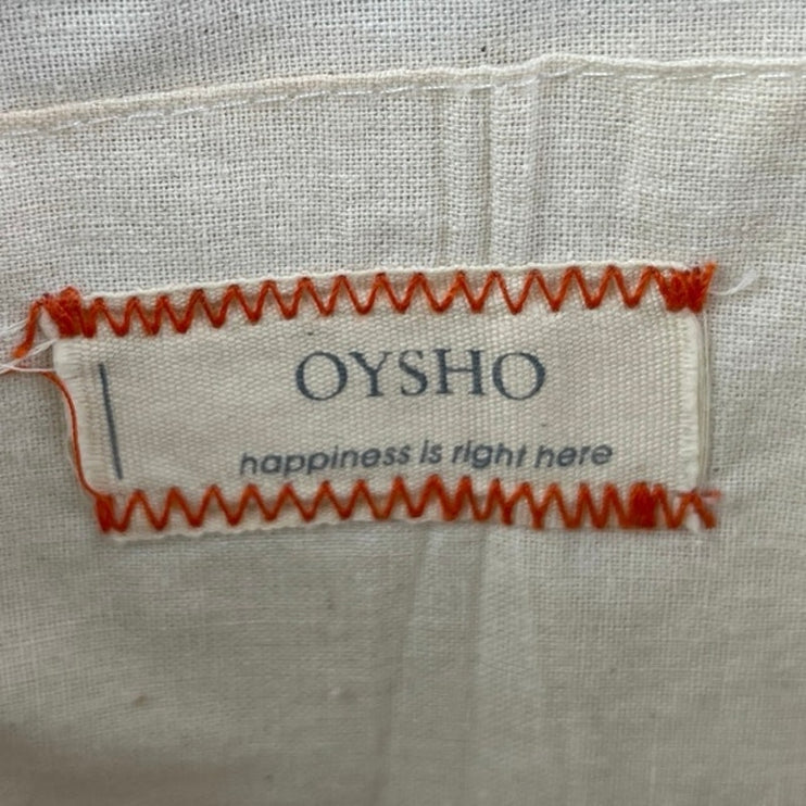 Oysho Women's Beige Tan Raffia Embroidered Floral Crossbody Shoulder Bag