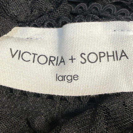 Victoria + Sophia Black Floral Lace Sleeveless Ruffle Sheer Crop Tank Top Size L