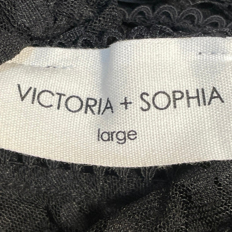 Victoria + Sophia Black Floral Lace Sleeveless Ruffle Sheer Crop Tank Top Size L